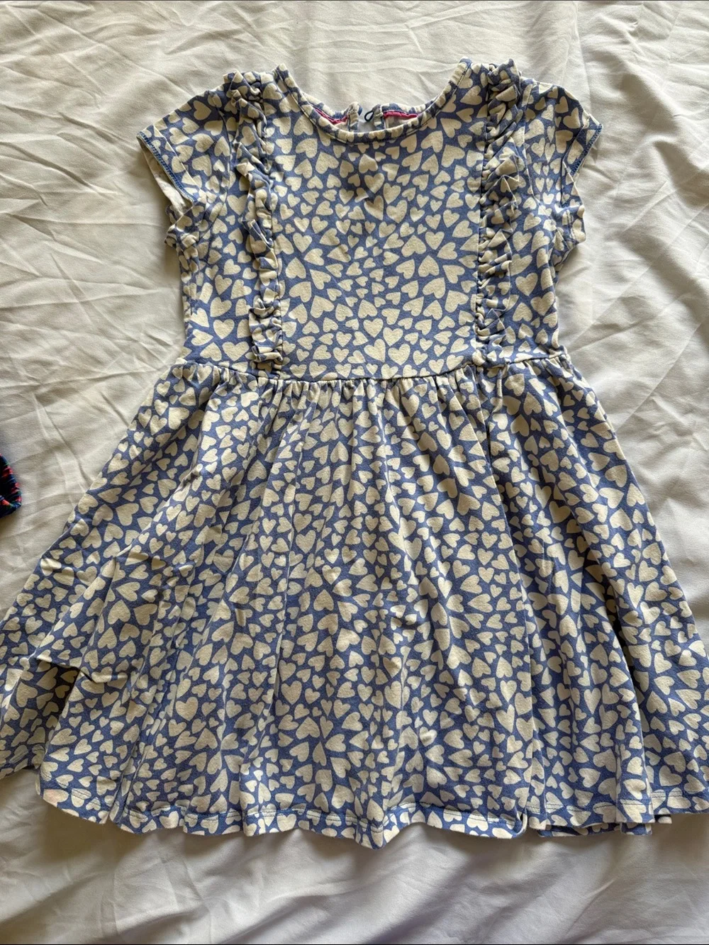 Mini Boden Blue Dress with Cream Heart Print